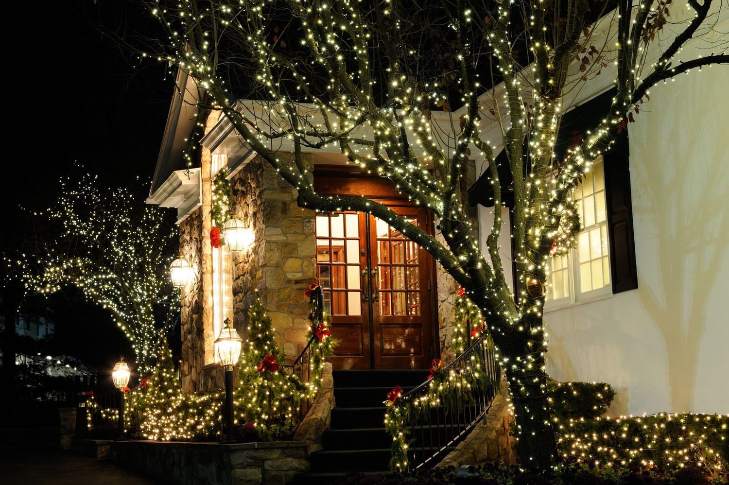 Home decorated with professional Christmas lighting
